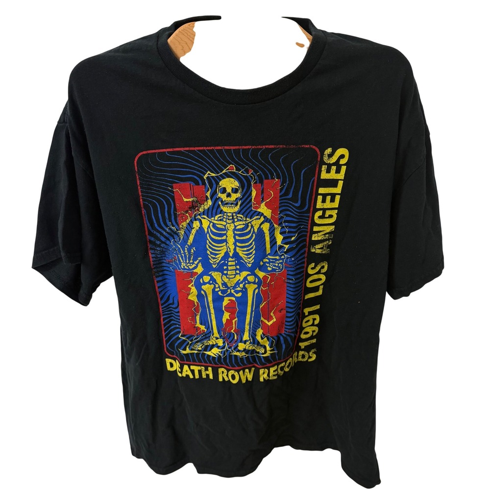 Death Row Records 1991 Los Angeles Skeleton Electric Chair Graphic Tee Black XL